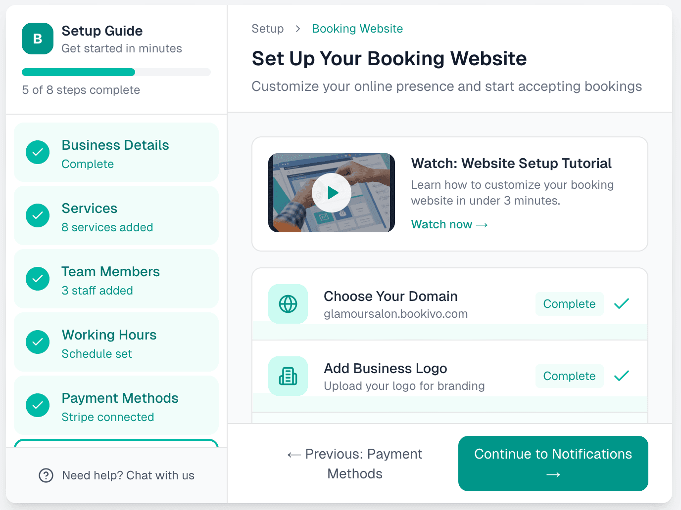 Bookivo guided setup - Interactive step-by-step setup guide to help you get online in less than an hour