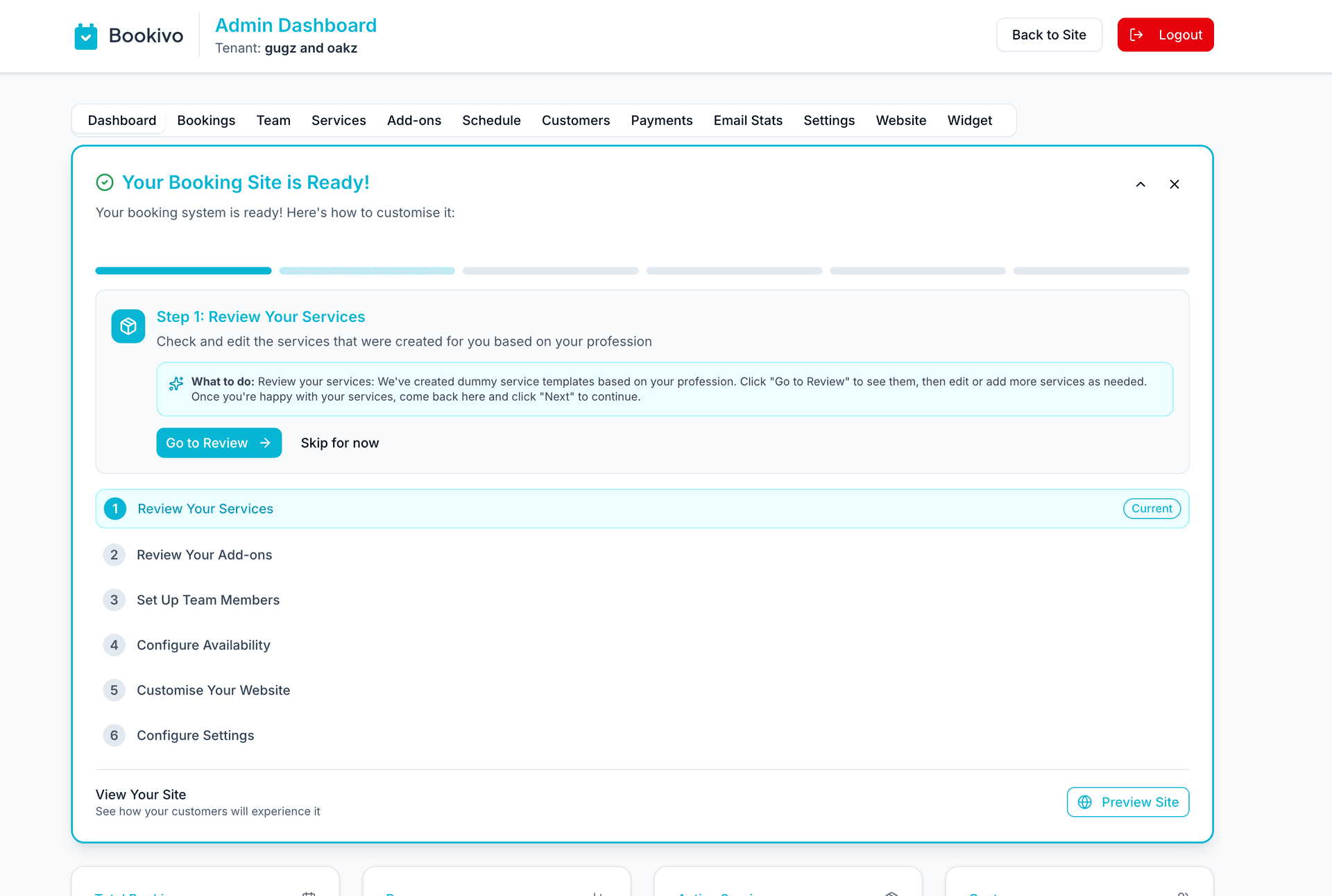 Bookivo guided setup - Interactive step-by-step setup guide to help you get online in less than an hour