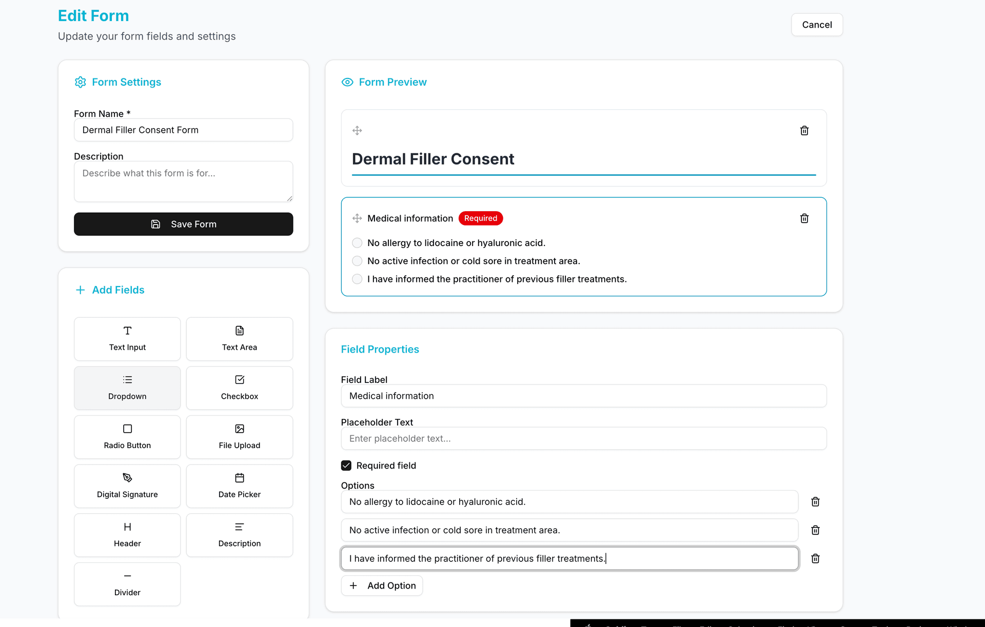 Bookivo visual form builder - Create personalised consent forms and data capture forms with drag-and-drop